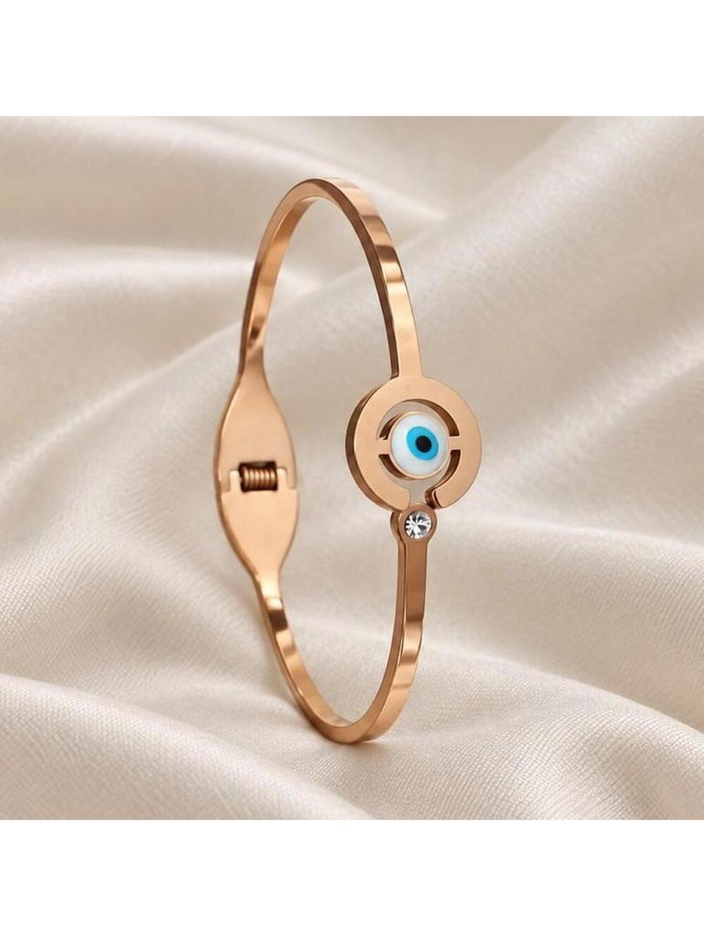Rose Gold Tone Blue Evil Eye Bangle | Stainless Steel Bracelet